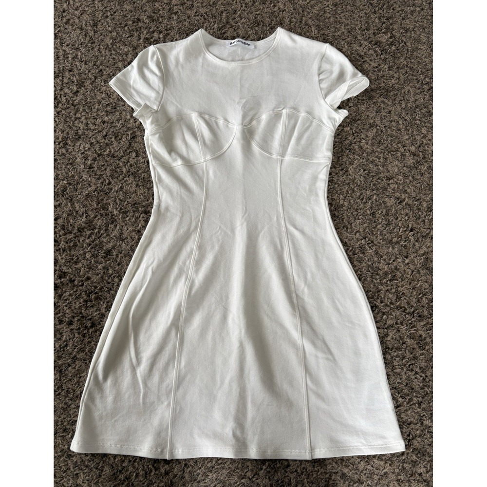 Reformation Pratt Dress Women's White Knit Round Neck Cap Sleeve‎ Fit & Flare M